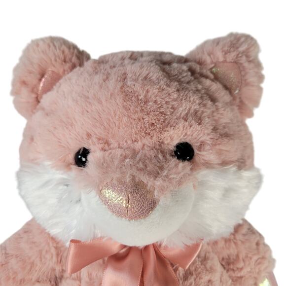 Kellytoy Pink Cat Plush 14" Stuffed Animal 2020 Satin Bow Shiny Nose Ears Feet - Picture 13 of 15